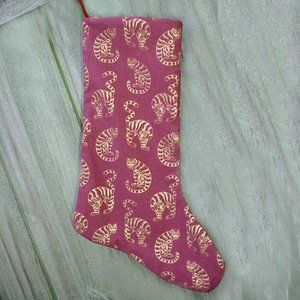 GOLDEN CATS CHRISTMAS STOCKING 100% COTTON HANDMADE LINED MAROON & GOLD